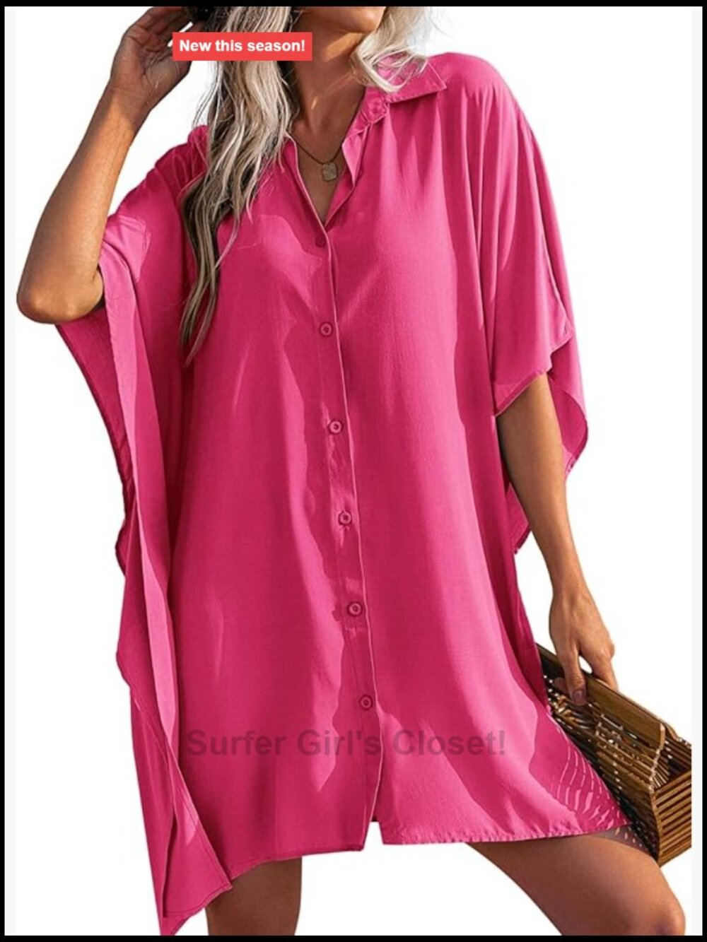 Women's Button Down Swim Cover Up with Side Splits